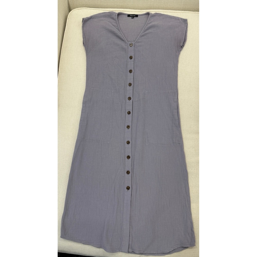 Madewell Dress Womens XS Purple Double Gauze Button Front Midi Pockets Excellent